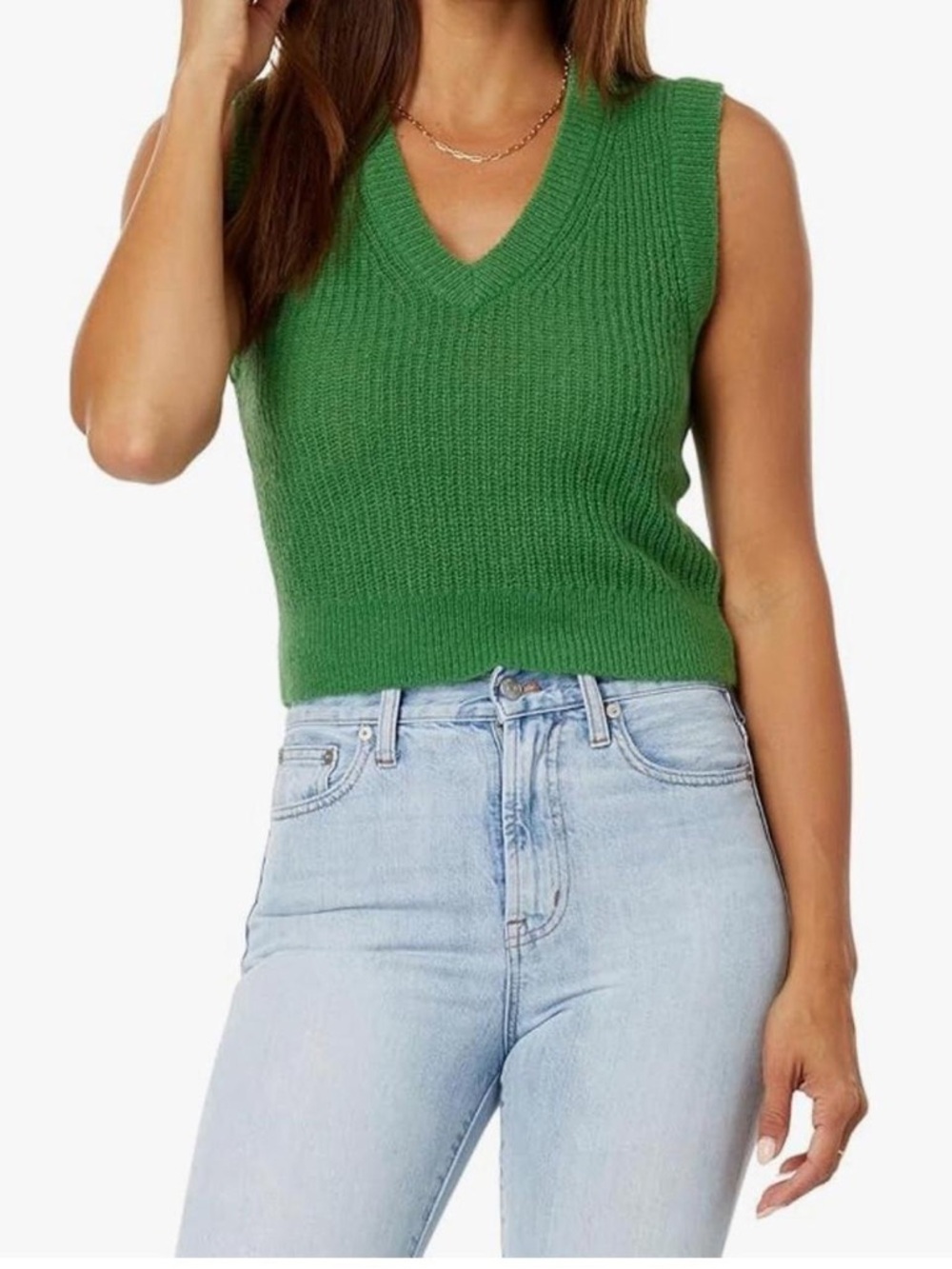 Madewell Kelly Green Ribbed V-Neck Sleeveless Sweater Tank